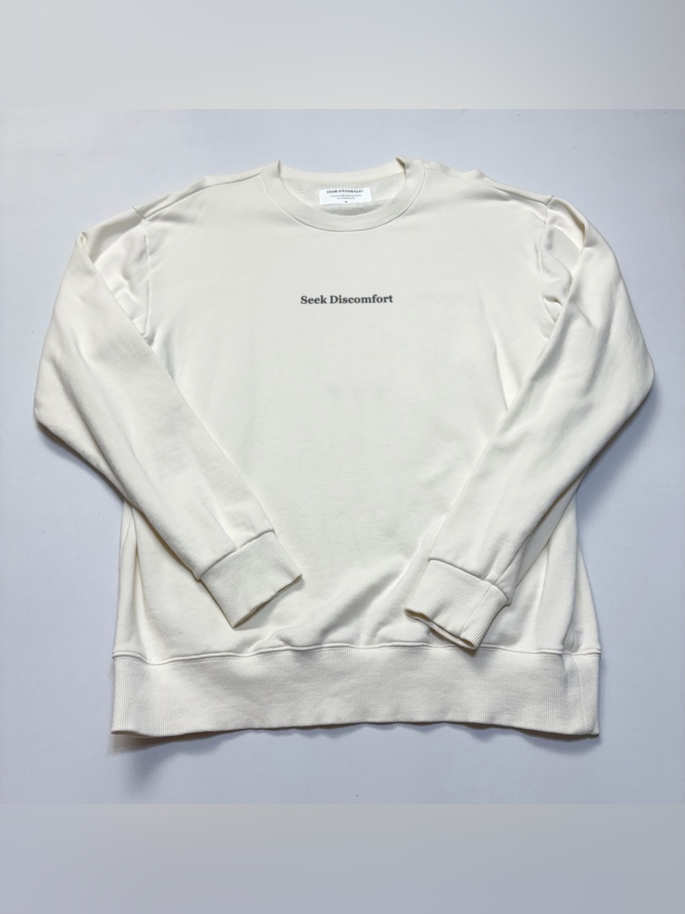 Seek Discomfort Seeker Sweatshirt in Off White Size Medium